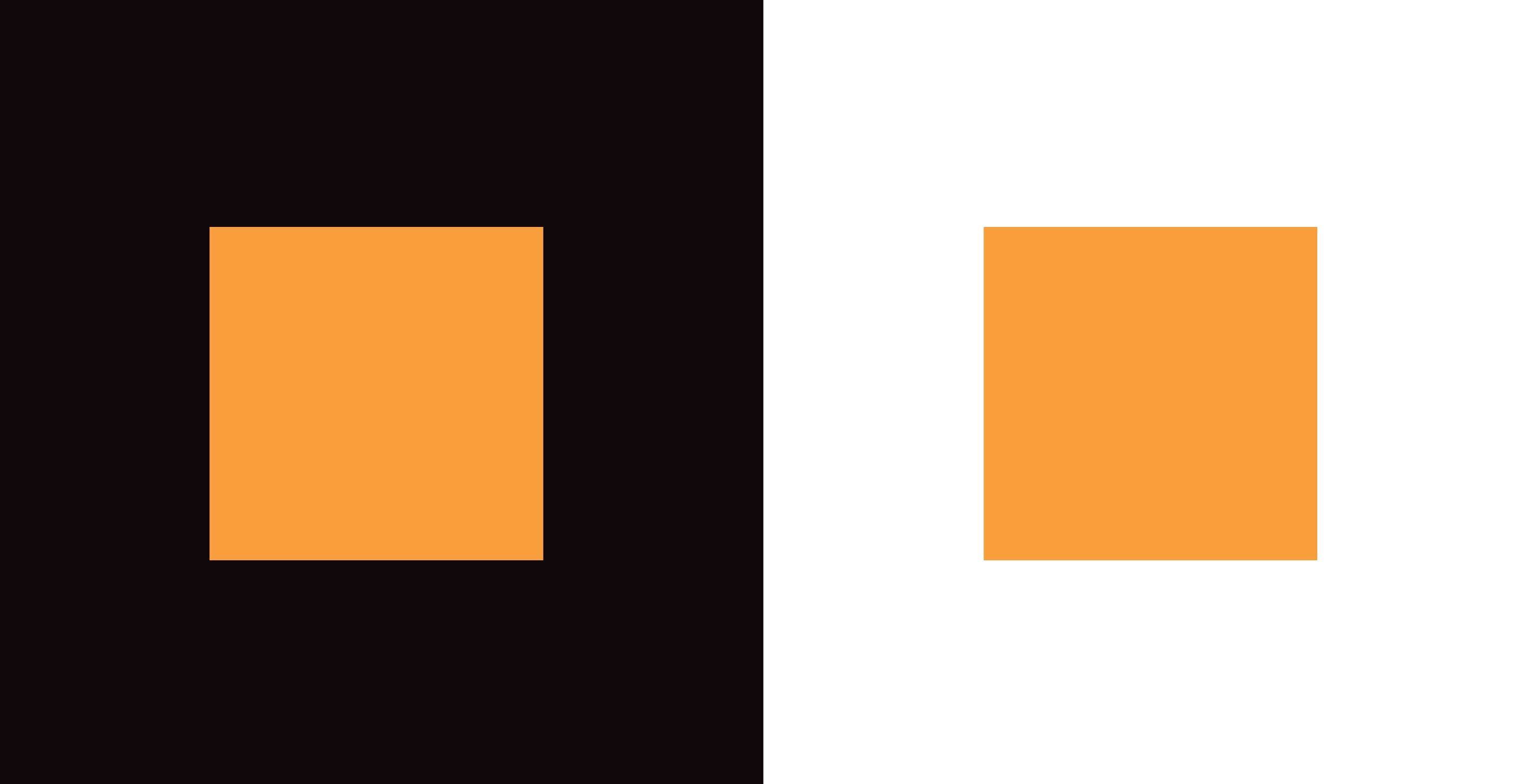 On the left: An orange square with a black background. On the right: An orange square with a white background.